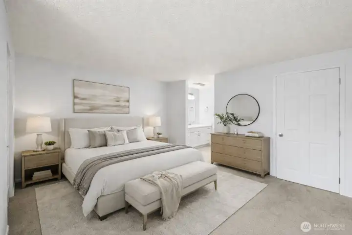Virtually staged primary bedroom