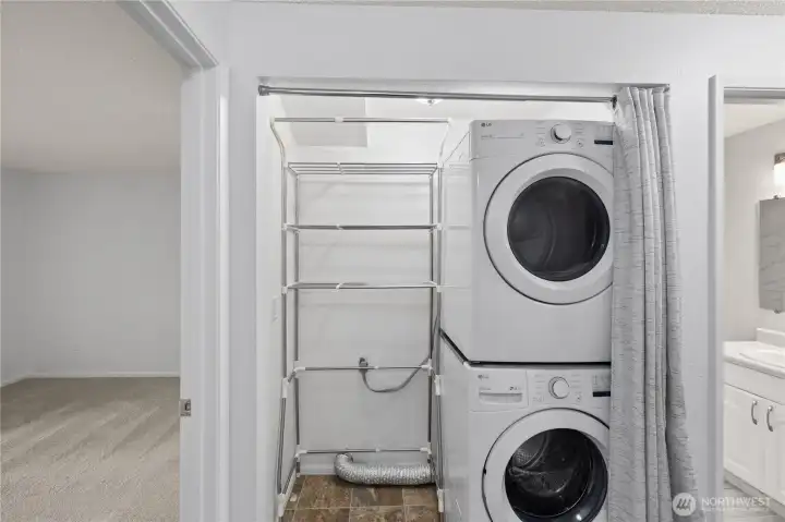 Laundry space has plenty of storage