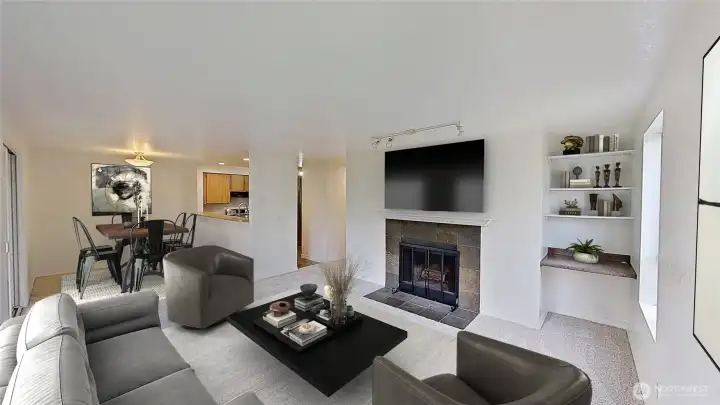 Living room & dining area virtually staged.