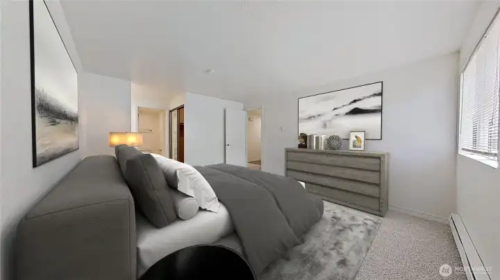 Primary bedroom virtually staged.
