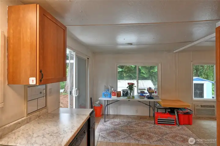 View from the kitchen to the dining area