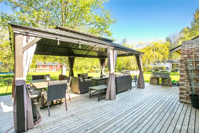 Deck and gazebo to enjoy your barbecue while watching the wildlife enjoy the pond and waterfall.