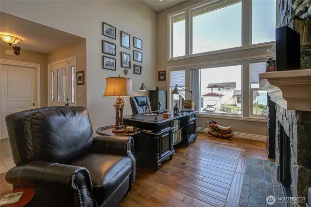 Vaulted ceilings and huge windows bring tons of light into the home.
