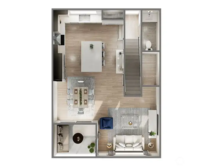Main level floorplan.  Features and colors may vary.