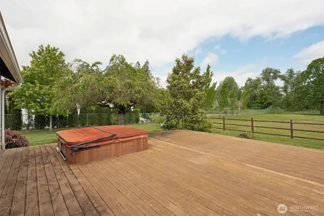 This deck comes complete with a wired-in hot tub space, just waiting for you to make it your own. All set on a big 1.31-acre canvas of trees and open sky for the ultimate backyard retreat. (Working status of hot tub unknown.)