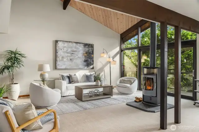 Inside wood beams & ceilings, glass walls, natural color palette... a soothing setting