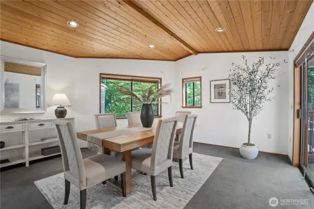 Forma Dining Room features clear cedar ceiling, room for the largest of dining tables and ...