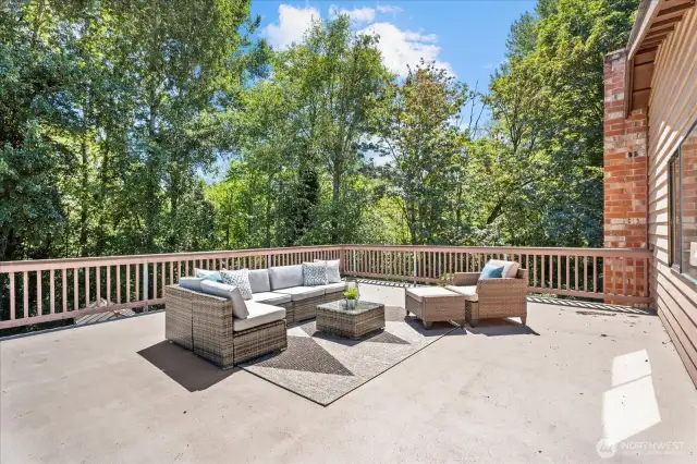 But wait! There's MORE... When the sun shines, you can soak up the rays! This deck overlooks the full acre of private woods. And there is a stairway taking you down to the back yard for a quick access to the garden.