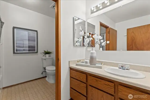 Its a functional full bath, however, almost a blank slate ... Bring plans, ideas, & create YOUR luxury designer dream bathing oasis with new Faucets, vessel sinks, soaker tubs, here there is room to make it yours.