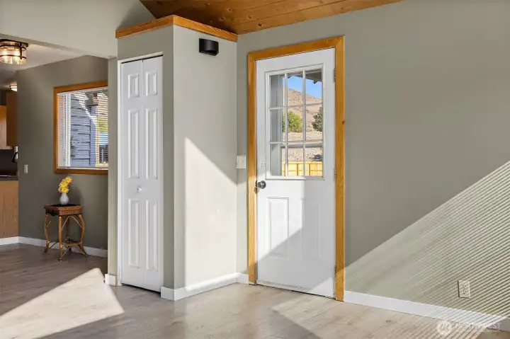 Side entry Kitchen door with coat closet