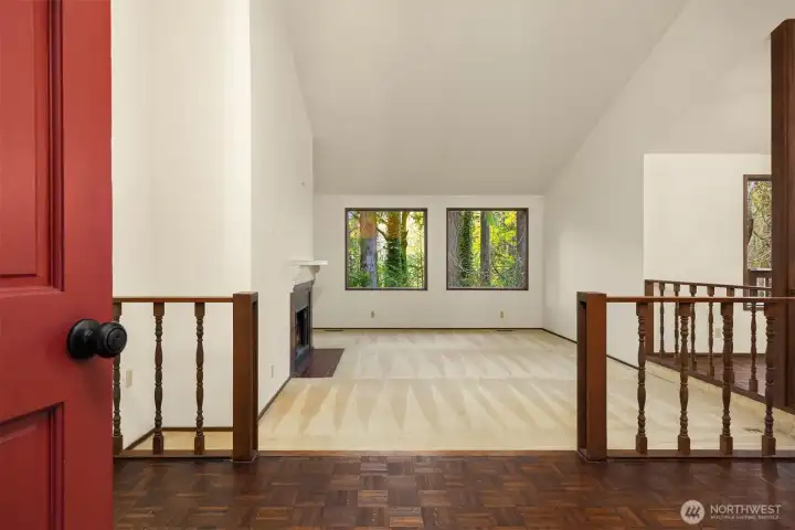 Large living room area with fireplace.