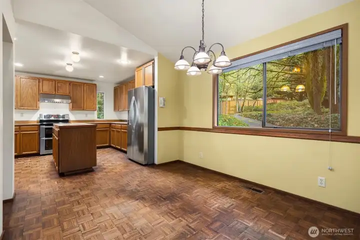 Kitchen with roomy eating area.