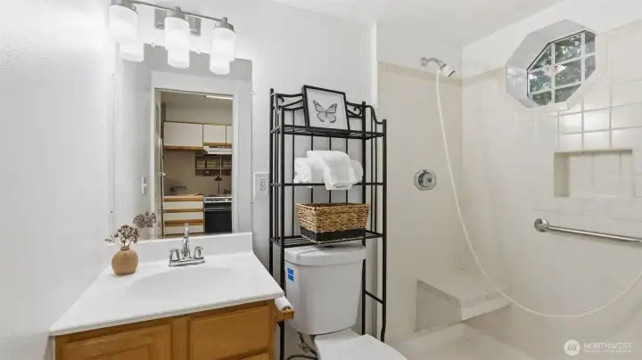 A thoughtfully designed lower-level bathroom supporting flexible living