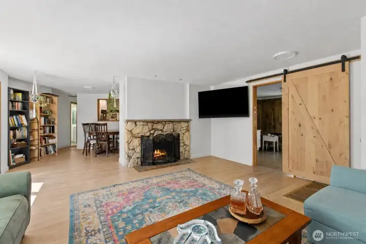 living room looking at rec room and hall to