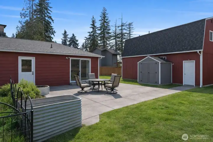 patio with utility room, family room & garage access (REimagined)