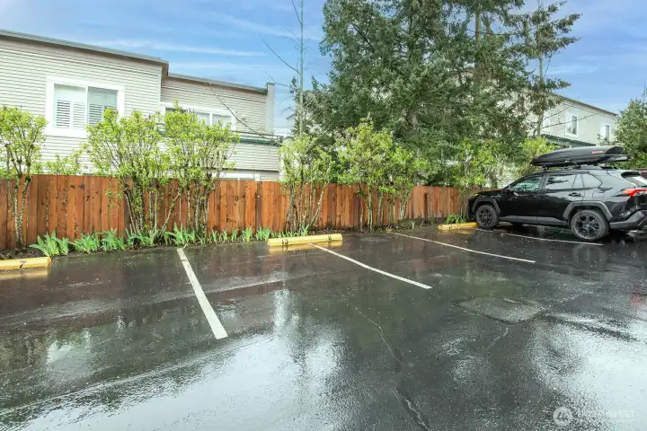 Designated parking space #13 in back of building.  Another entrance to the building is also in this area