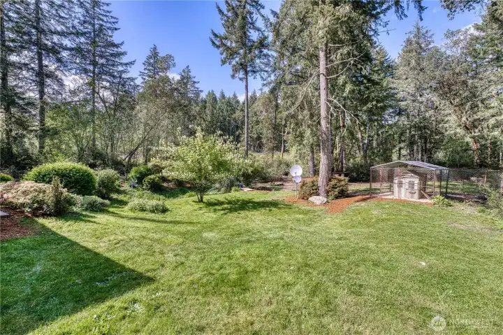 Large front yard offers so much space for all your activites.  Kennel stays with the home.