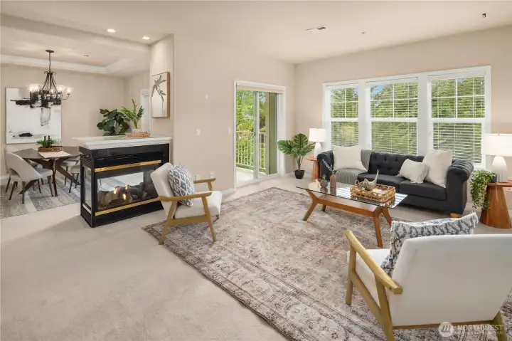 Double sided fireplace is fashionable and functional!