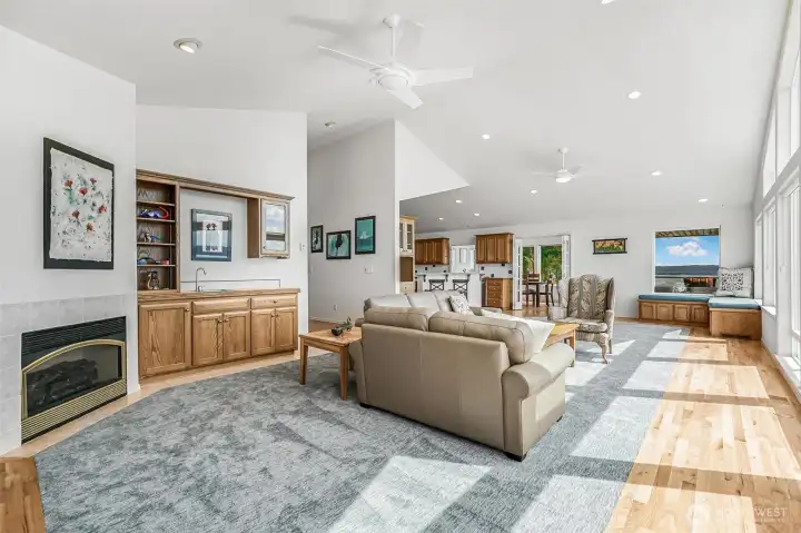 The Great Room is complete with wet bar and fireplace.