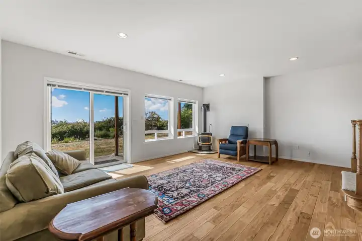 The spacious lower level living room.