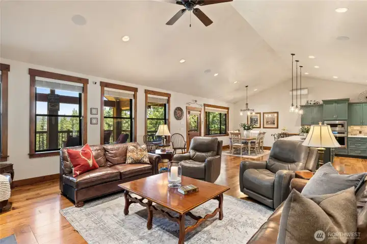 Looking from the living room towards the dining and kitchen area.