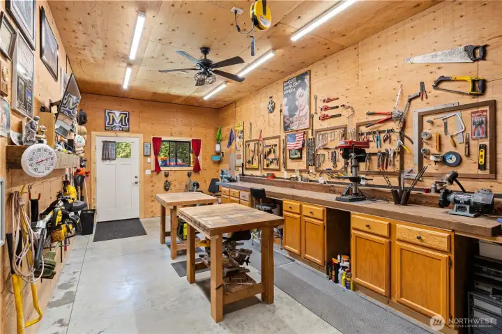 Workshop on one side and RV Bay with 12' door on the other.