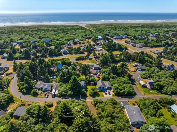 Arrow marks the property, only a half mile walk to the beach