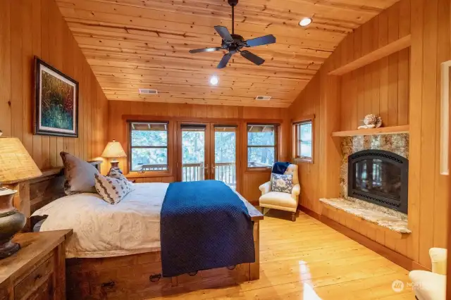 Upstairs Primary Bedroom with Deck and Propane Fireplace