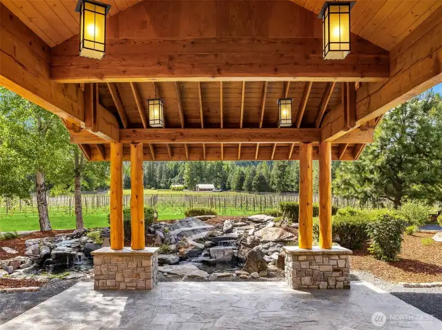 Covered Parking/Natural Flagstone Entries, Water Feature