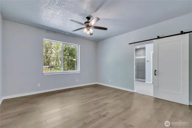 Amazing Sliding Barn Dorn and spacious primary bedroom