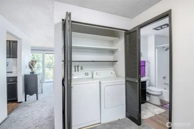 Full-sized washer and dryer come with the unit.