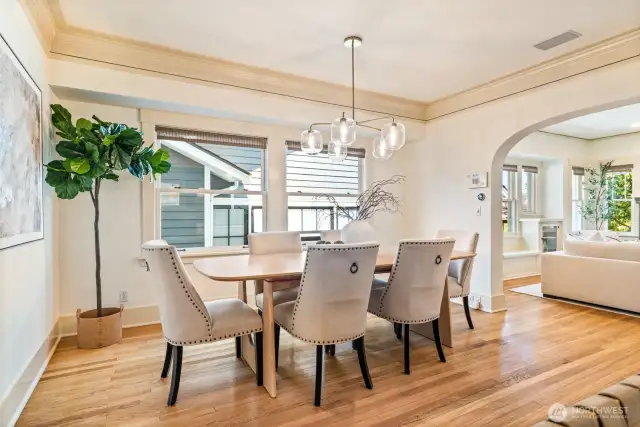 Dining space off the kitchen is perfect for entertaining. The space blends seamlessly with the living room and kitchen
