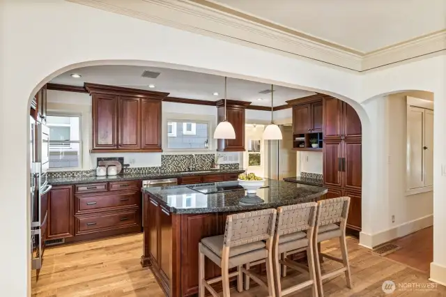 Spacious kitchen with seating options