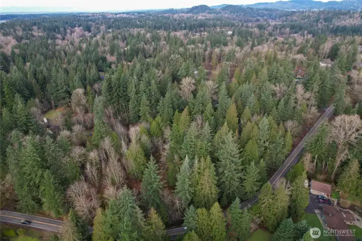 Aerial perspective highlights the generous lot size and prime location near commuter routes.