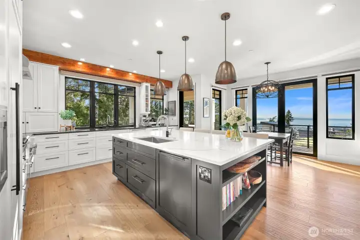 Extensive custom cabinetry, dual sinks and spacious counters are just some of the things you'll love about this kitchen.
