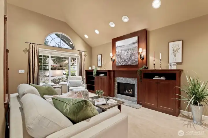 Curl up by the gas fireplace and take in the scenic outdoor views.