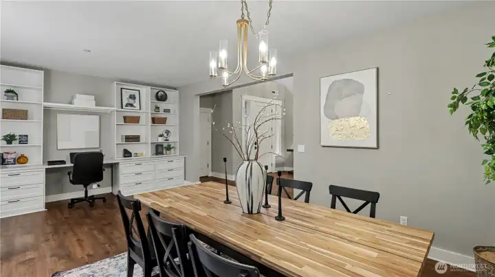 Enjoy the best of both worlds with a formal dining space paired with a convenient built-in desk area.