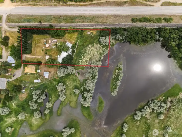 Approximate boundary lines. Aerial from 2023, some outbuildings pictured are no longer on the property.