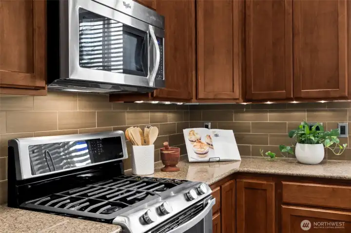 Stainless Steel Gas Range and Microwave