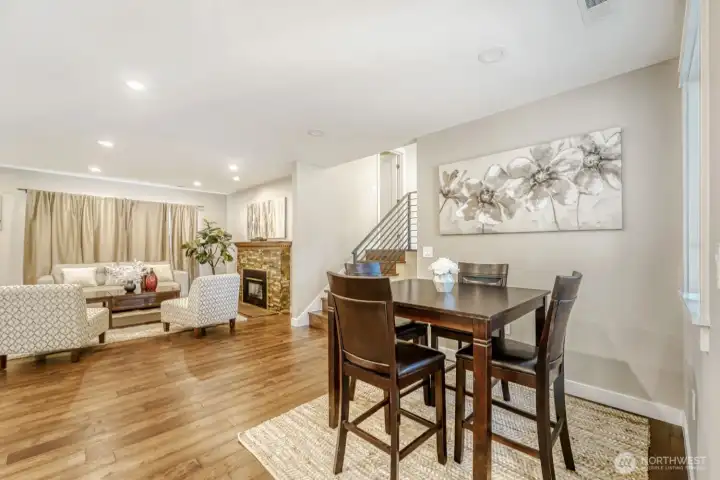 Open concept family room to dining room