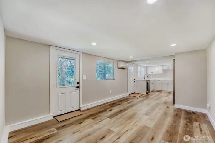 Living room & kitchen open to the back yard!