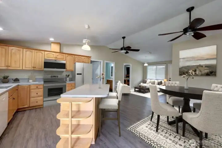 Virtually Staged, kitchen, dining, living room