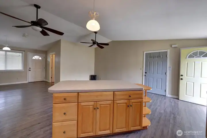 View of Living Room, Kitchen Island