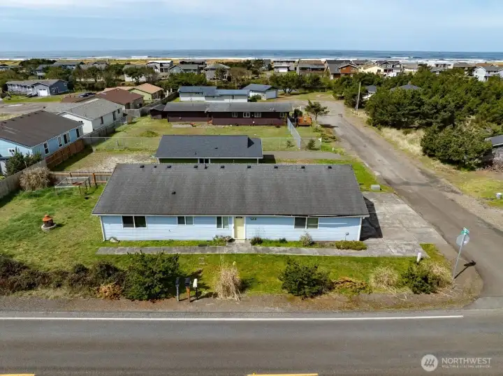 Aerial View of Property and Front Yard, Ocean