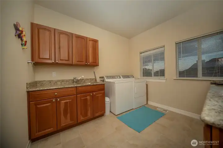 Very large utlity room with washer and dryer, sink and counter area for crafts or whatever you want.