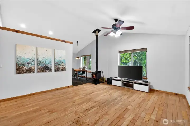Spacious Living Room with Vaulted Ceiling