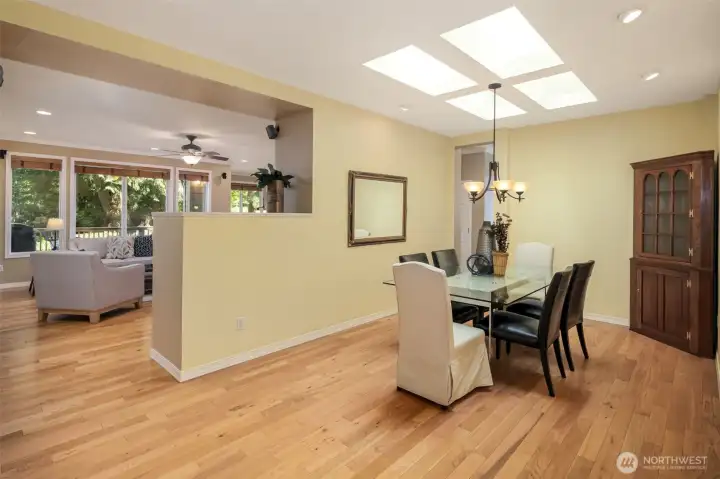View from the dining room to the great room.