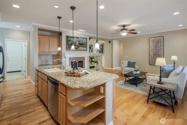 View from the island kitchen to the great room.
