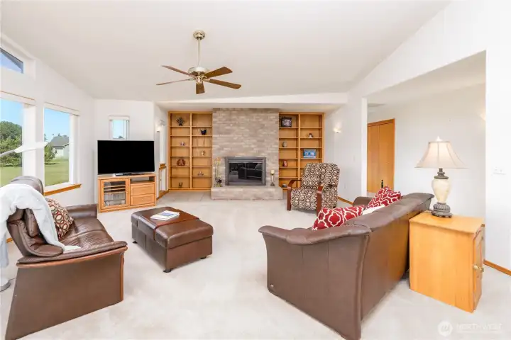 Wood burning fireplace with glass doors. Wood burning fireplace with glass doors.