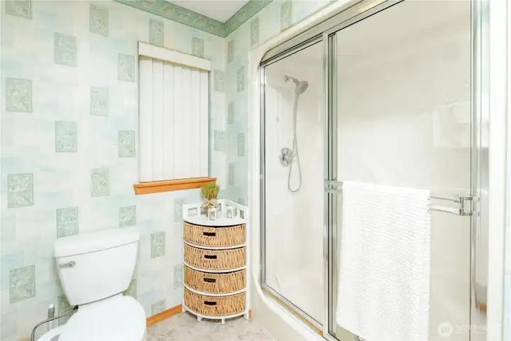 Primary 3/4 bath. Primary 3/4 bath.